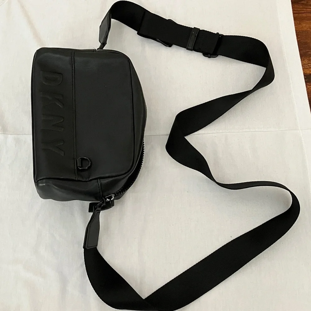 Dkny Black Leather Belt Bag with Embossed Logo
